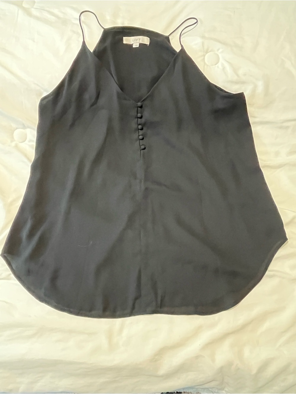 LOFT Black Spaghetti Strap V-Neck Button Front Cami Size XL